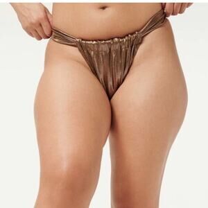 Good American Foil Ruched Bikini Bottom in Mocha Foil Size‎ 5 (2XL) NWT